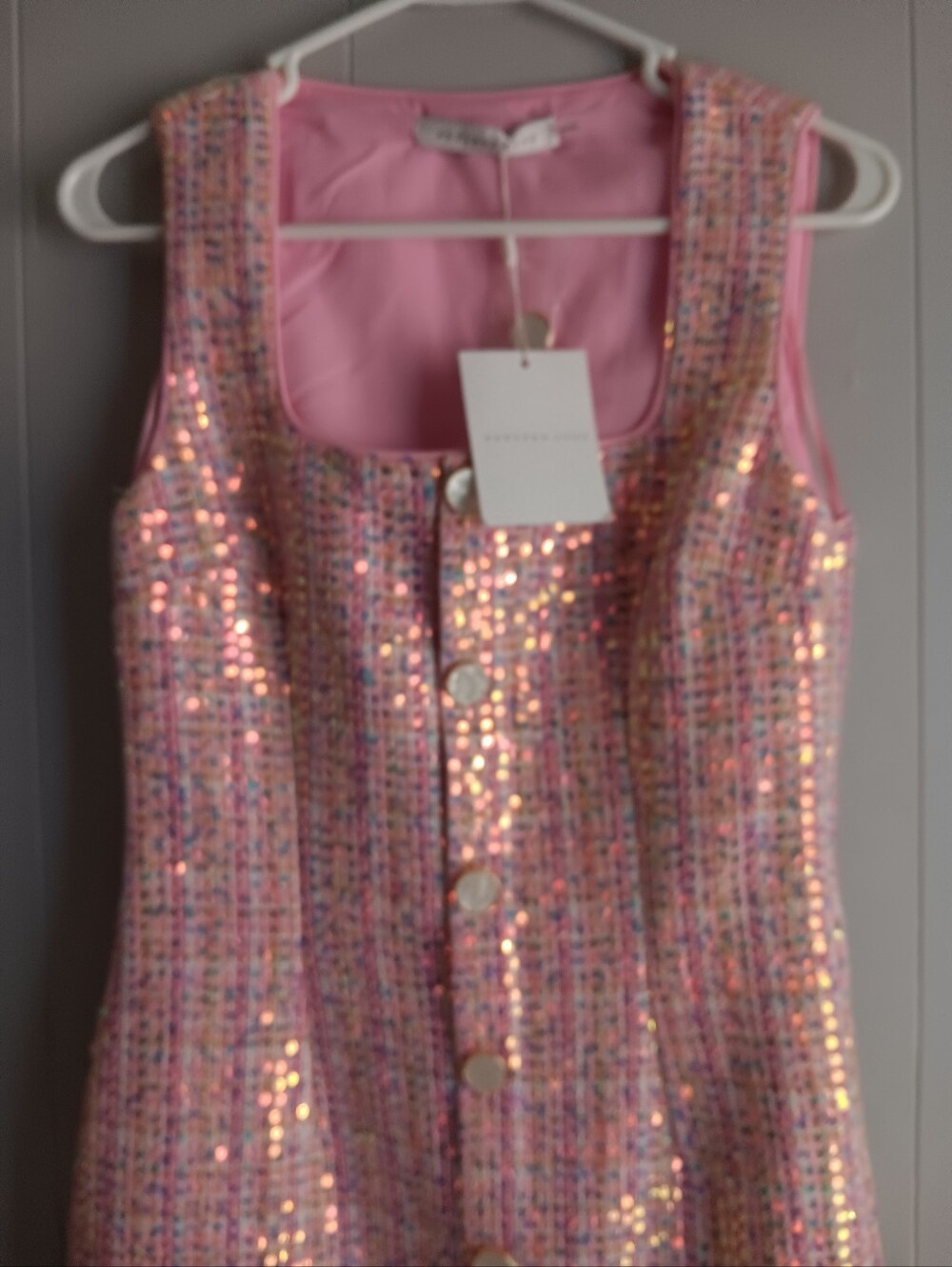 Endless Rose Sequin Tweed Pink Shift Dress Size S NEW W TAGS - Picture 6 of 10